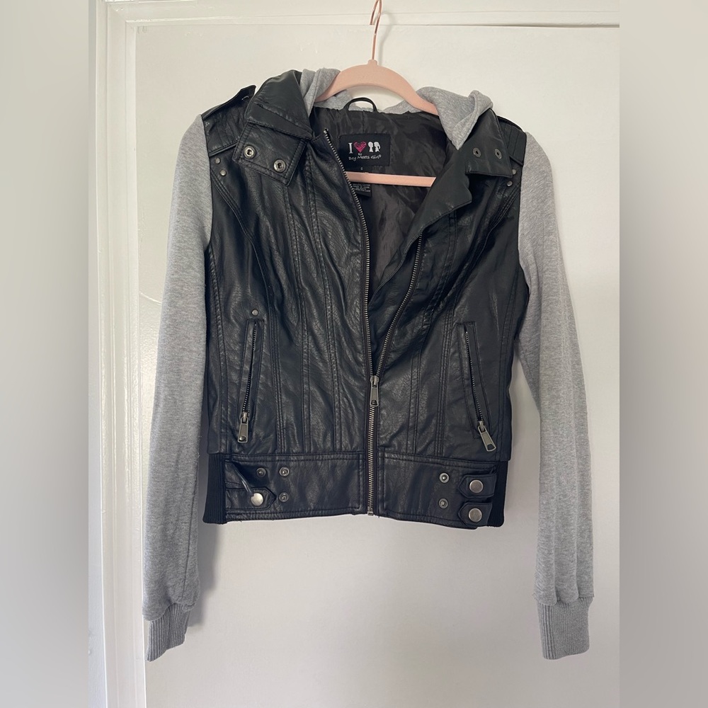 Boy Meets Girl Black and Gray Leather Jacket
